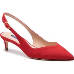 Sandały STUART WEITZMAN - Edith ZL37401 Followme Red Suede. Czerwone klapki damskie marki Stuart Weitzman, bez wzorów, ze skóry, bez obcasa, na obcasie. Za 1279,00 zł.