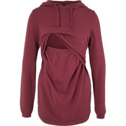 Sweter ciążowy i do karmienia, z kapturem bonprix bordowy. Czerwone swetry klasyczne damskie bonprix, z kapturem, moda ciążowa. Za 89,99 zł.