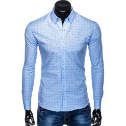 KOSZULA MĘSKA ELEGANCKA Z DŁUGIM RĘKAWEM K461 - BŁĘKITNA. Niebieskie koszule męskie Ombre Clothing, m, bez wzorów, z bawełny, eleganckie, bez kołnierzyka, z długim rękawem. Za 49,00 zł.