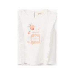Mango Kids - Top dziecięcy Peach 80-104 cm. Pomarańczowe bluzki dziewczęce marki Mango Kids, z nadrukiem, z bawełny, z okrągłym kołnierzem. W wyprzedaży za 29,90 zł.