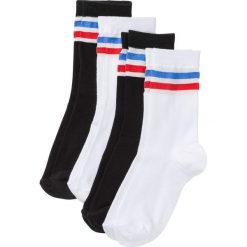 Skarpetki sportowe (4 pary) bonprix czarno-biały. Czarne skarpetki damskie bonprix, w paski, z bawełny. Za 29,99 zł.