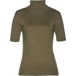 Sweter z golfem, z domieszką jedwabiu Premium bonprix zielony khaki. Zielone swetry damskie bonprix, bez wzorów, bez rękawów. Za 109,99 zł.