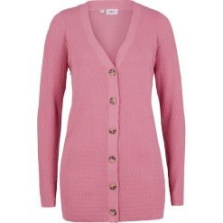 Sweter rozpinany w ażurowy wzór bonprix jeżynowy sorbetowy. Fioletowe swetry damskie bonprix, bez wzorów, bez rękawów, bez kaptura. Za 49,99 zł.
