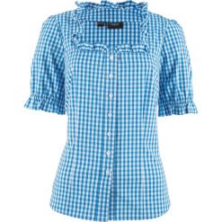 Bluzka ludowa, krótki rękaw bonprix niebieski lodowy - biały w kratę. Niebieskie bluzki damskie bonprix, z krótkim rękawem. Za 79,99 zł.