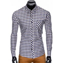 KOSZULA MĘSKA W KRATĘ Z DŁUGIM RĘKAWEM K422 - BEŻOWA/BRĄZOWA. Pomarańczowe koszule męskie Ombre Clothing, s, bez wzorów, bez kołnierzyka, z długim rękawem. Za 29,00 zł.
