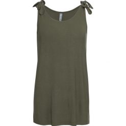 Top bonprix ciemnooliwkowy. Zielone topy damskie bonprix, bez wzorów, bez kołnierzyka. Za 19,99 zł.