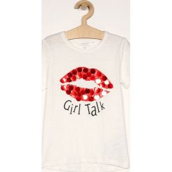 Name it - T-shirt dziecięcy 122-164 cm. Niebieskie bluzki dziewczęce Name it, z aplikacjami, z bawełny, z okrągłym kołnierzem, z krótkim rękawem, krótkie, bez kaptura. W wyprzedaży za 59,90 zł.
