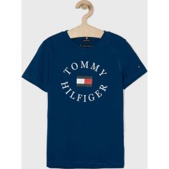 Tommy Hilfiger - T-shirt dziecięcy 128-176 cm. Żółte t-shirty chłopięce TOMMY HILFIGER, z nadrukiem, z bawełny, bez rękawów. W wyprzedaży za 89,90 zł.