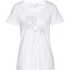 T-shirt bonprix biały. Białe t-shirty damskie bonprix, z nadrukiem, bez kołnierzyka. Za 34,99 zł.