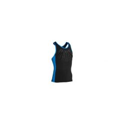 Top do gimnastyki 500 damski. Niebieskie topy damskie DOMYOS, bez wzorów, z elastanu, bez kołnierzyka. Za 49,99 zł.