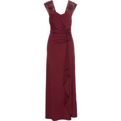 Sukienka wieczorowa bonprix czerwony rubinowy. Czerwone sukienki damskie bonprix, bez wzorów, eleganckie, bez kołnierzyka, z długim rękawem, długie, maxi, dopasowane. Za 159,99 zł.