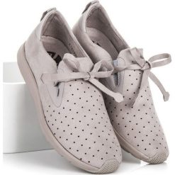 Trampki damskie slip on: Zamszowe ażurowe slipony KYLIE odcienie szarości i srebra