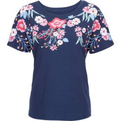 Shirt z nadrukiem, krótki rękaw bonprix kobaltowy. Niebieskie koszulki damskie marki bonprix, z nadrukiem, bez kołnierzyka, z krótkim rękawem. Za 44,99 zł.