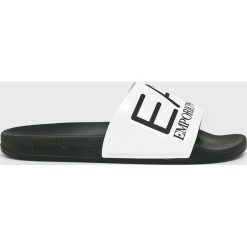 EA7 Emporio Armani - Klapki. Białe klapki damskie EA7 Emporio Armani, bez wzorów, z materiału, bez obcasa. Za 199,90 zł.