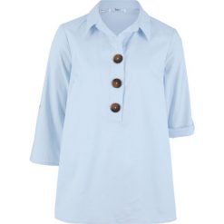 Tunika z guzikami bonprix pudrowy niebieski. Niebieskie tuniki damskie bonprix, bez wzorów, z bawełny, polo, bez rękawów. Za 89,99 zł.