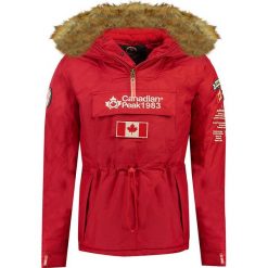 Kurtka zimowa w kolorze czerwonym. Czerwone płaszcze męskie Canadian Peak, na zimę, xl, z haftami, krótkie, bez kaptura. W wyprzedaży za 327,95 zł.