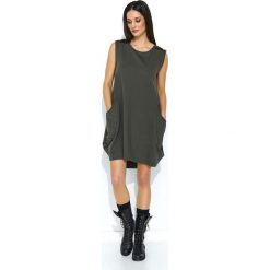 Khaki Dresowa Sukienka Bombka z Cekinami. Brązowe sukienki damskie Molly.pl, na lato, s, bez wzorów, z dzianiny, eleganckie, bez kołnierzyka, z krótkim rękawem, krótkie, mini, sportowe. Za 122,90 zł.