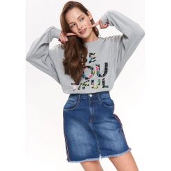 BLUZA DAMSKA, Z NAPISEM. Szare bluzy damskie TROLL, na lato, l, z nadrukiem, z długim rękawem, długie, bez kaptura. W wyprzedaży za 49,99 zł.