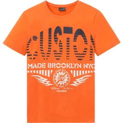 T-shirt Slim Fit bonprix pomarańczowy z nadrukiem. Pomarańczowe koszulki męskie bonprix, xl, z nadrukiem, z okrągłym kołnierzem, bez rękawów. Za 42,99 zł.
