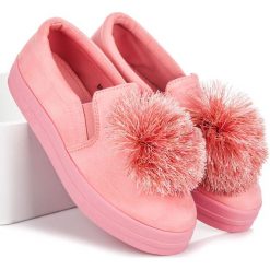 Trampki damskie slip on: ZAMSZOWE SLIPONY Z POMPONEM