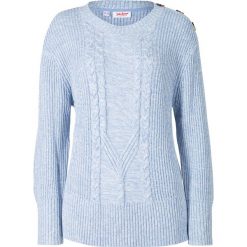 Sweter we wzór w warkocze bonprix perłowy niebieski melanż. Białe swetry damskie bonprix, bez wzorów, bez rękawów, bez kaptura. Za 99,99 zł.