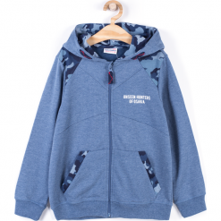 Bluza. Niebieskie bluzy chłopięce marki JAPAN FOREVER, z aplikacjami, z bawełny, z długim rękawem, długie, z kapturem. Za 59,90 zł.