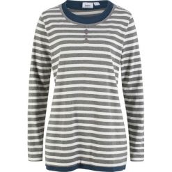 Shirt z dekoltem henley, długi rękaw bonprix szary melanż - biel wełny w paski. Szare koszulki damskie marki bonprix, w paski, z wełny, bez kołnierzyka, z długim rękawem. Za 49,99 zł.