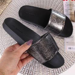 Chodaki damskie: Klapki damskie gumowe brokatowe czarne ZAXY Snap Glitter