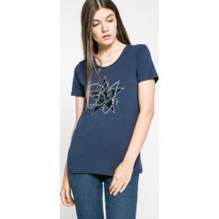 Liu Jo - Top. Niebieskie topy damskie marki Liu Jo, s, z aplikacjami, z bawełny, z włoskim kołnierzykiem. W wyprzedaży za 139,90 zł.