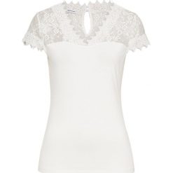 Shirt z koronką bonprix biel wełny. Białe koszulki damskie bonprix, w koronkowe wzory, z wełny, bez kołnierzyka, bez rękawów. Za 64,99 zł.