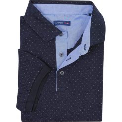 Granatowa męska koszulka polo w białe kropeczki KP15. Białe koszulki męskie Lanieri Fashion - swetry męskie, m, bez wzorów, z bawełny, casualowe, z krótkim rękawem. W wyprzedaży za 134,10 zł.