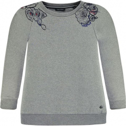 Bluza w kolorze szarym. Białe bluzy dziewczęce rozpinane marki Marc O'Polo Junior, z nadrukiem, z okrągłym kołnierzem, z długim rękawem. W wyprzedaży za 105,95 zł.
