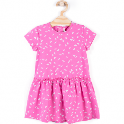 Sukienka. Różowe sukienki dziewczęce BASIC GIRL, z nadrukiem, z elastanu, z krótkim rękawem, krótkie, mini. Za 34,90 zł.