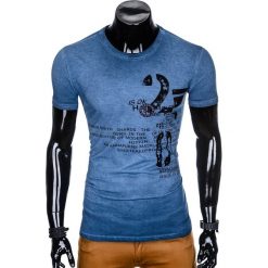T-shirty męskie: T-SHIRT MĘSKI Z NADRUKIEM S893 - GRANATOWY