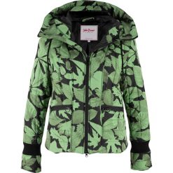 Kurtka zimowa pikowana i z nadrukiem bonprix czarno-zielony z nadrukiem. Czarne kurtki damskie bonprix, na zimę, z nadrukiem, bez kaptura. Za 239,99 zł.