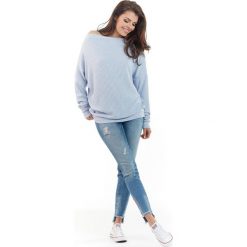 Sweter A227 niebieski. Niebieskie swetry damskie Awama, s, bez wzorów, prążkowane, z długim rękawem, długie, bez kaptura. Za 134,07 zł.