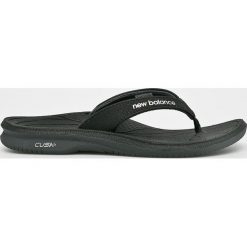 New Balance - Japonki. Czarne klapki damskie New Balance, bez wzorów, ze skóry, bez obcasa, na obcasie. W wyprzedaży za 69,90 zł.