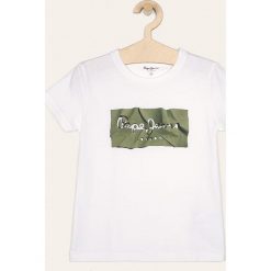 Pepe Jeans - T-shirt dziecięcy 128-178/180 cm. Białe t-shirty chłopięce Pepe Jeans, z nadrukiem, z bawełny, bez rękawów. W wyprzedaży za 59,90 zł.