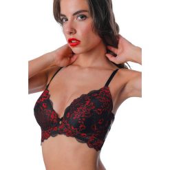 Biustonosz push-up "Silvana" w kolorze czarno-czerwonym. Czerwone biustonosze Audace, w koronkowe wzory, z koronki. W wyprzedaży za 64,95 zł.