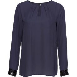 Bluzka bonprix ciemnoniebieski. Niebieskie koszulki damskie marki bonprix, bez wzorów, eleganckie, bez kołnierzyka. Za 59,99 zł.