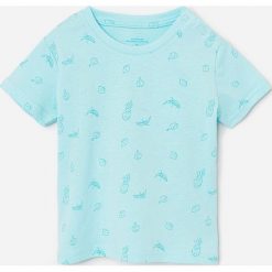 Bawełniany t-shirt ze wzorem - Niebieski. Niebieskie t-shirty damskie Reserved, bez wzorów, z bawełny, bez kołnierzyka. W wyprzedaży za 15,99 zł.
