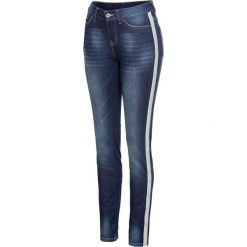 Dżinsy z brokatowym paskiem bonprix ciemny denim "used". Czarne jeansy damskie bonprix. Za 159,99 zł.