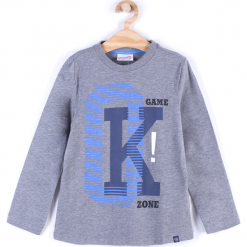 Koszulka. Szare t-shirty chłopięce z długim rękawem BASIC BOY, z aplikacjami, z bawełny. Za 29,90 zł.