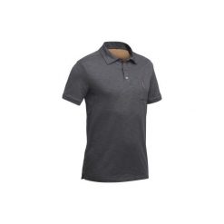 Koszulka turystyczna polo TRAVEL 100 męska. Szare koszulki polo męskie FORCLAZ, m, bez wzorów, z elastanu, bez rękawów. Za 59,99 zł.