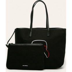 Karl Lagerfeld - Torebka. Czarne torby damskie na zakupy KARL LAGERFELD, w paski, z bawełny, na ramię, duże, z aplikacjami. Za 669,90 zł.
