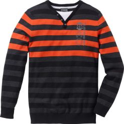 Swetry klasyczne męskie: Sweter Regular Fit bonprix antracytowy melanż- ciemnopomarańczowy w paski