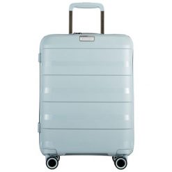 Walizka "Montreal" w kolorze błękitnym - 35 l. Niebieskie walizki Puccini, bez wzorów, z materiału. W wyprzedaży za 259,95 zł.