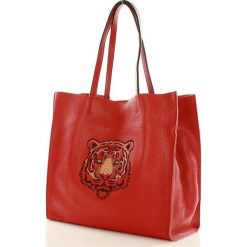 Shopper bag damskie: TIGER skórzana Włoska torebka MAZZINI czerwona