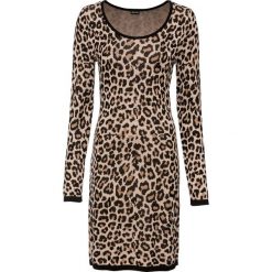 Sukienka dzianinowa w cętki leoparda bonprix brązowy leo. Pomarańczowe sukienki damskie bonprix, bez wzorów, z dzianiny, bez kołnierzyka, bez rękawów. Za 109,99 zł.
