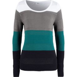 Sweter bonprix kobaltowo-turkusowy w paski. Białe swetry damskie bonprix, w paski, bez rękawów, bez kaptura. Za 79,99 zł.
